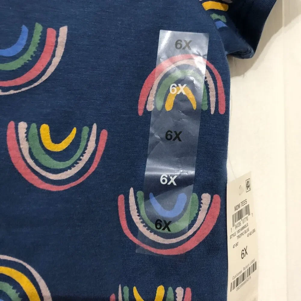 Epic Threads Girls Tropic Blue Rainbow Print‎ Bow Back T-Shirt Size 6X NWT